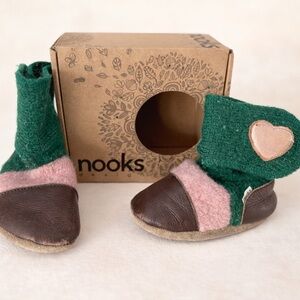 Nooks Design ‘Aspen’ Green & Pink Baby Walker Boots with Brown Leather Toe